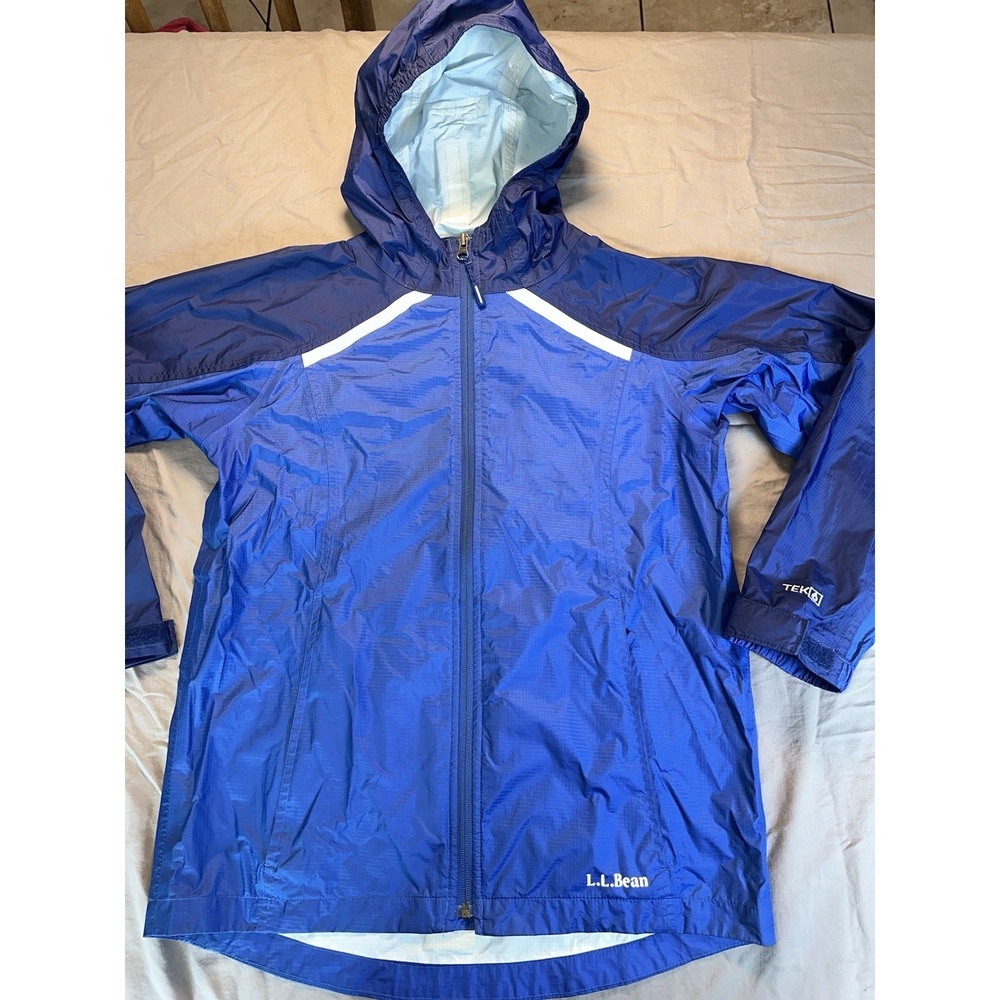 L.L.Bean TEK Youth Large Blue Hooded Windbreaker Rain Jacket 14-16